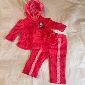 Disney Store Exclusive Baby Minnie Mouse Pink Bow Zip Hoodie Sweatsuit Pants NWT